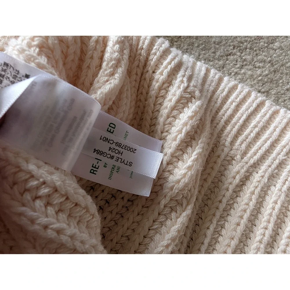 J. Crew Heritage Cotton Fisherman Crewneck Sweater Cream Ribbed Crop- Small
